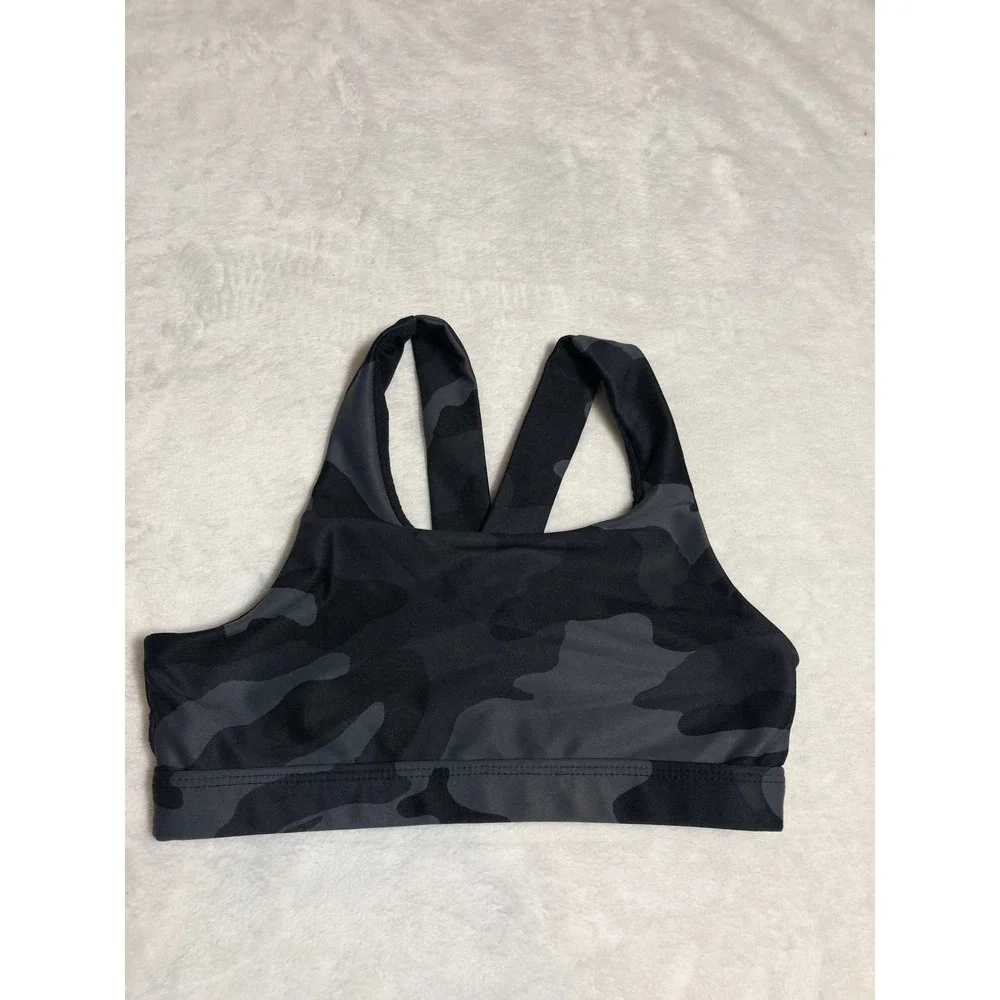 5/$25 Old Navy Sports Bra M/8 Black Gray Camo PowerSoft Go-Dry Racerback Keyhole